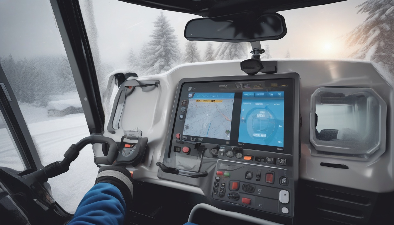 濃紺の地に整然と並ぶアイスブルーの格子パターン。GPS管理された除雪車両群と除雪DXのネットワークを表すイメージ